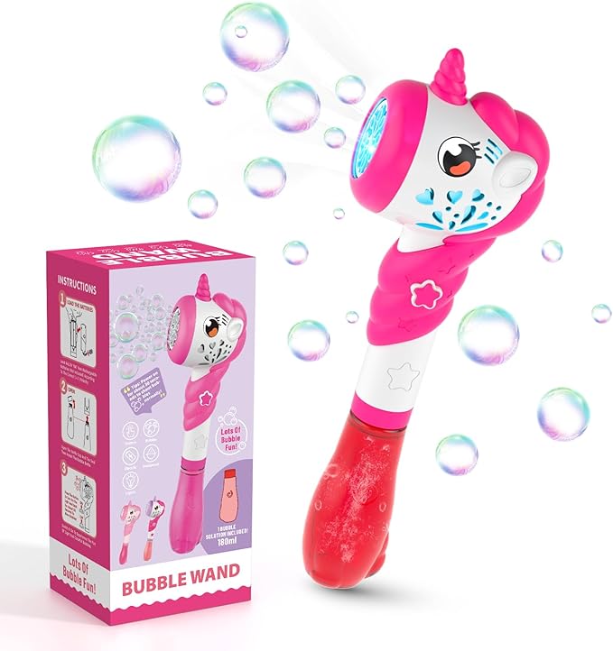Bubble Machine for Girls, Toy Automatic Bubble Wand Maker Blower Toys with Light, Outdoor Party Toys for 3 4 5 6 Year Old Girl Easter Birthday Gifts Include Bubble Solution