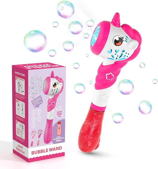 Bubble Machine for Girls, Toy Automatic Bubble Wand Maker Blower Toys with Light, Outdoor Party Toys for 3 4 5 6 Year Old Girl Easter Birthday Gifts Include Bubble Solution