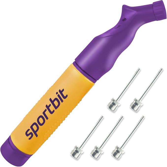 SPORTBIT Ball Pump for Sports Balls - Push & Pull Inflating System - Hand Pump for Exercise Balls - Volleyball Pump, Basketball Inflator, Ball Air Pump - Goes with 5 Needles Set