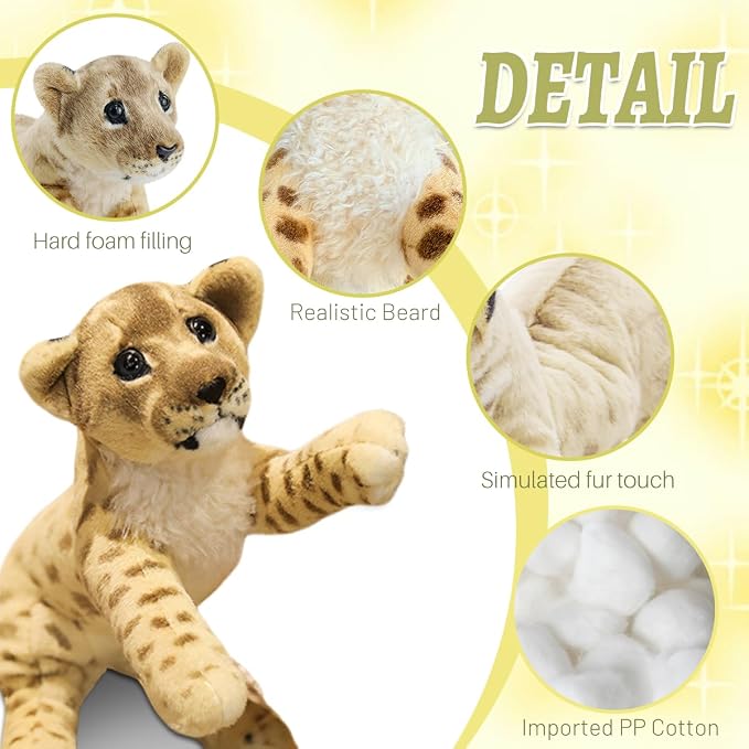 Lion Stuffed Animal 15.8" Stuffed Lion Plush Stuffed Animal Realistic Large Stuffed Cougar Plush Toys Safari Animals Cute Plushies Birthday Graduation Gifts for Kids Boys Girls