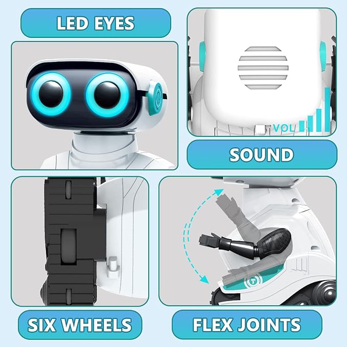 KaeKid Robots for Kids, 2.4Ghz Remote Control Robot Toys with LED Eyes & Flexible Arms, Dance & Sounds, RC Toys for 3 4 5 6 7 8 Year Old Boys Girls (White)