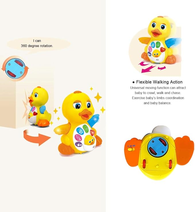 Yiosion Musical Flapping Yellow Duck Interactive Action Educational Learning Walking Light Up Dancing Toy for 1 Year Old Baby Toddler Infant