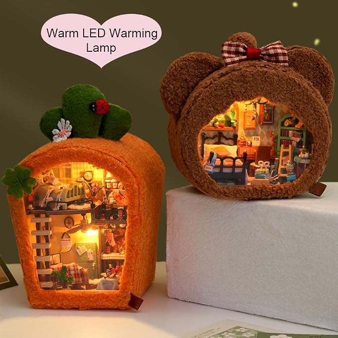 Miniature Dollhouse Kit DIY Wooden Dolls House,Tiny House kit with Furniture, Great Handmade Crafts Gift for Birthday Valentine's Day (TH2PCS)