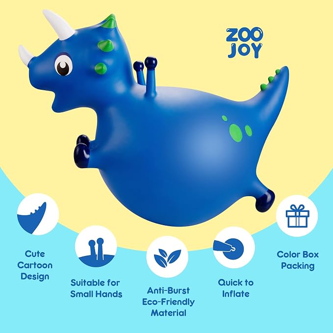 ZOOJOY Bouncy Dinosaur Horse Hopper, Inflatable Dino Bouncing Animal for Toddlers, Indoor Outdoor Ride On Bouncing Toys W/Pump, Hopping Toys Gift for 4 5 6 7 8 Year Old Boy Girl