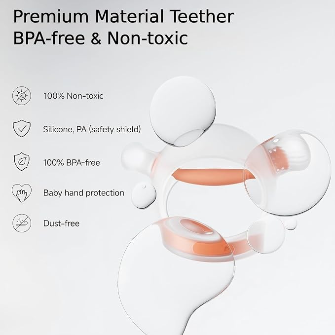 Garkoko Baby Teether for 4+Months, Wrist Hand Teether Toy for Babies, Anti-Drop Silicone Teething Relief Toy, BPA Free Sensory Chew Toy for Sucking Needs, Easy Hold Teether for Infants & Toddlers