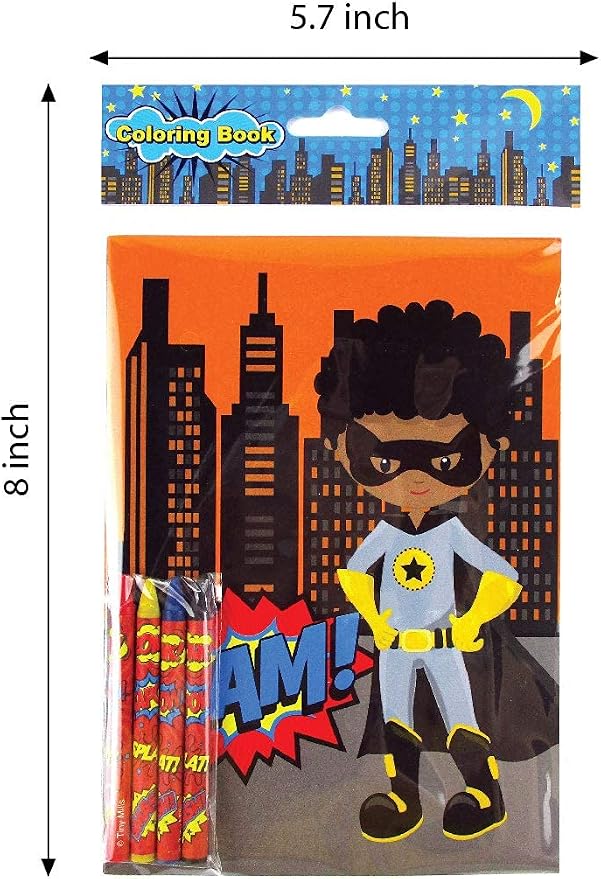 TINYMILLS Superhero Coloring Books for Kids – 12 Coloring Books with 48 Crayons, Superhero Party Favors, Classroom Rewards, Favor Bag Fillers, Superhero Birthday Party Supplies