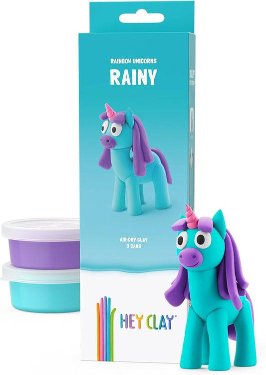 HEY CLAY Modelling Air-Dry Clay with Fun Interactive App - Modeling Clay and Crafts Set for Kids Ages 3 to 8 - Series Rainbow Unicorns, 3 cans (Rainy)