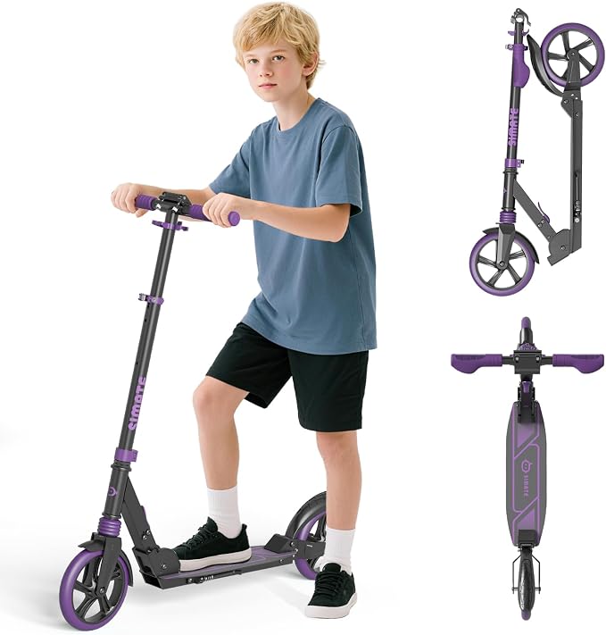 SIMATE Kick Scooter for Kids Teens & Adults, 4 Adjustable Heights, 8IN All Terrain Big Wheels, Foldable and Lightweight, Gifts for Girls Boys