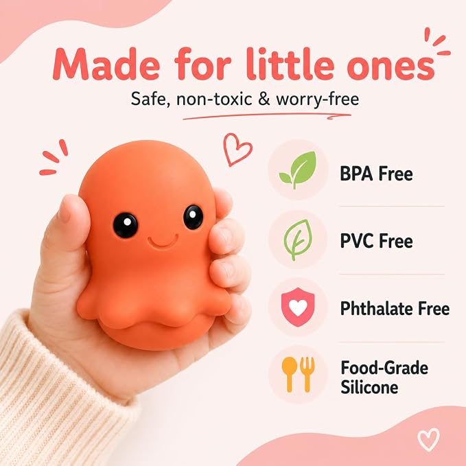 Silicone Bath Toys, Opens for Cleaning, Baby Bath Toys 9M+, Toddler Bath Toys 1-3, Bathtub Toys, Ocean Friends 6-Piece Set