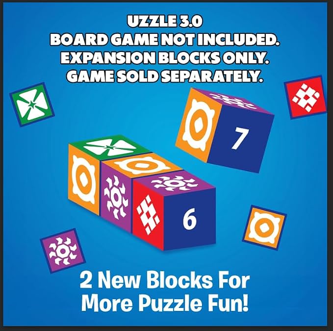 Uzzle 3.0 Expansion, Requires Uzzle Base Game, Block Puzzle Board Game for Adults & Kids, Expert-Level Challenges, an Action Packed Family Board Game Add On, for Ages 4+ (Pack of 2)
