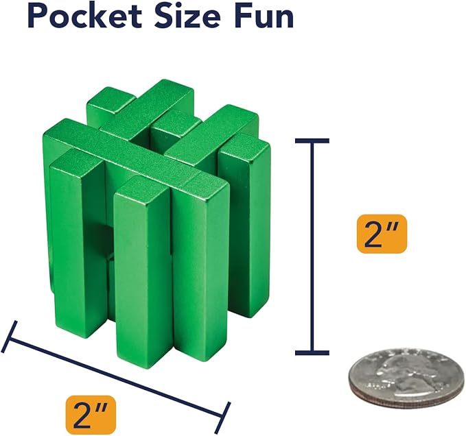 Bits and Pieces Metal Brain Teaser Puzzle - Green Hashtag Disentanglement Puzzle, 3D Assembly Puzzles for Adults
