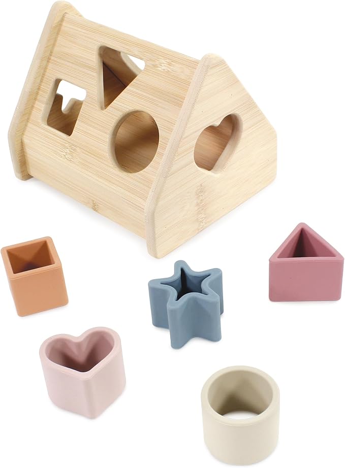 Hudson Baby Wood and Silicone Shape Sorter Toy, Multicolor, One Size