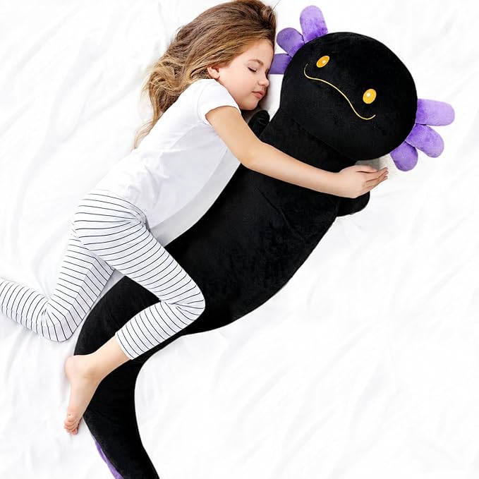 Tianmihou 48 inch Giant Axolotl Plush Stuffed Animal, Big Black Axolotl Glow in The Dark Fluorescent Plushies, Jumbo Salamander Body Pillow Gifts for Kids Adults, Birthday