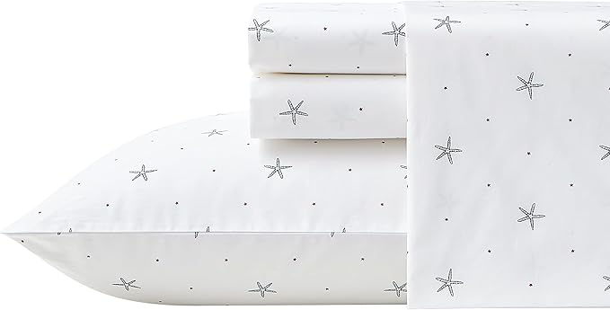 Nautica – Twin Size Sheet Set, Crisp Cotton Percale Bedding with Matching Pillowcase, Lightweight & Breathable Bed Sheets, Deep Pocket, College Dorm Room Essentials (Star Spangled Blue)