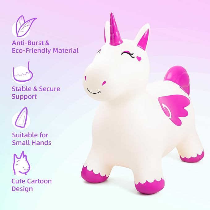 Bouncy Unicorn Hopping Toys for Kids, Inflatable Bouncing Animal Hopper, Outdoor Indoor Ride On Horse Bouncer, Boys Girls Birthday Gift for 18 Months 2 3 4 5 6 Years Old Toddler