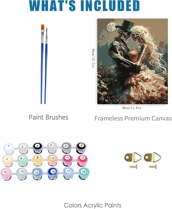 Fairyland JinWenn Paint by Numbers for Adults and Kids Beginner, 3 Pack Skull Painting by Number Kits On Canvas Number Artist Paint by Number Kit DIY Oil Acrylic Paints Home Wall Decor Gift 12x16 inch