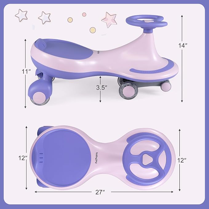 BABY JOY Wiggle Car for Kids, Swing Car with LED Flashing Wheels, No Batteries, Gears or Pedals, Uses Twist, Turn, Wiggle Movement to Steer, Ride-on Toy for Boys Girls 3 Year Old and Up (Purple)
