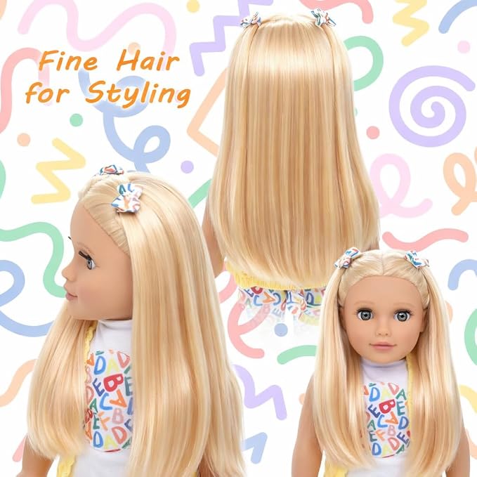Dolls To Play 18 Inch Girl Doll, Fashion Doll with Fine Blonde Long Straight Hair for Styling, Blue Eyes, Jumpsuit, Knit Sweater, Sandals, Handbag, Clothes and Accessories Princess Doll for Kids