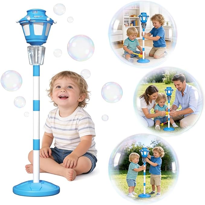 BBnote Street Lamp Bubble Machine with Light, Rechargeable Outdoor Summer Bubbles Toys for Kids & Adults, Bubble Blower and Wand Toy, Birthday Christmas Party Gifts for Toddlers Teens Blue