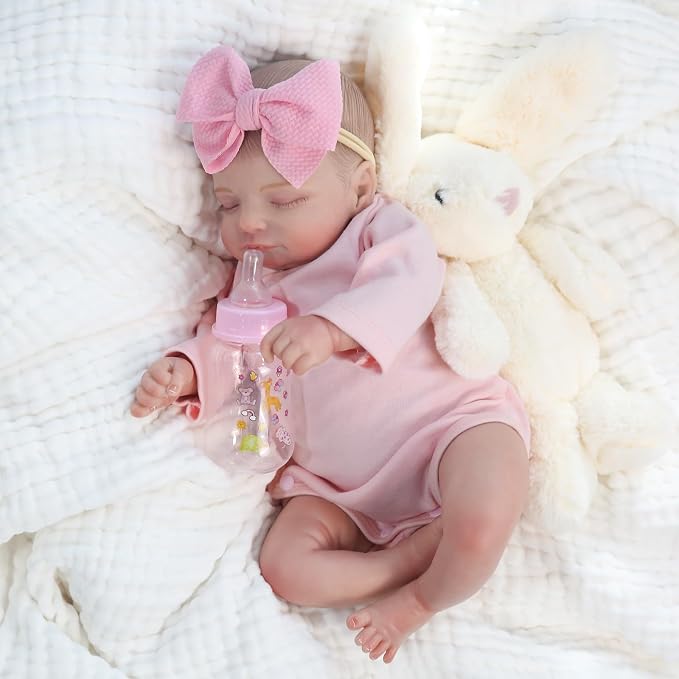 Kaydora Realistic Reborn Baby Doll Girl, 18 Inch Lifelike Newborn Doll with Soft Vinyl and Cloth Body, Real Baby Doll with Accessories, Gift for Kids Age 3+