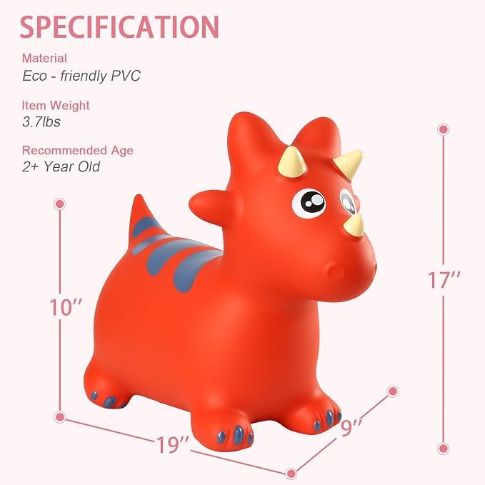INPANY Bouncy Horse, Dinosaur Hopper Toys for Boys, Gifts Toy for Kid | Eco-Friendly PVC, Low Center Gravity, Cute Cartoon Design, Load 100 Lbs, Learn & Exercise & Active Fun, Gifts for 1-3 Kids
