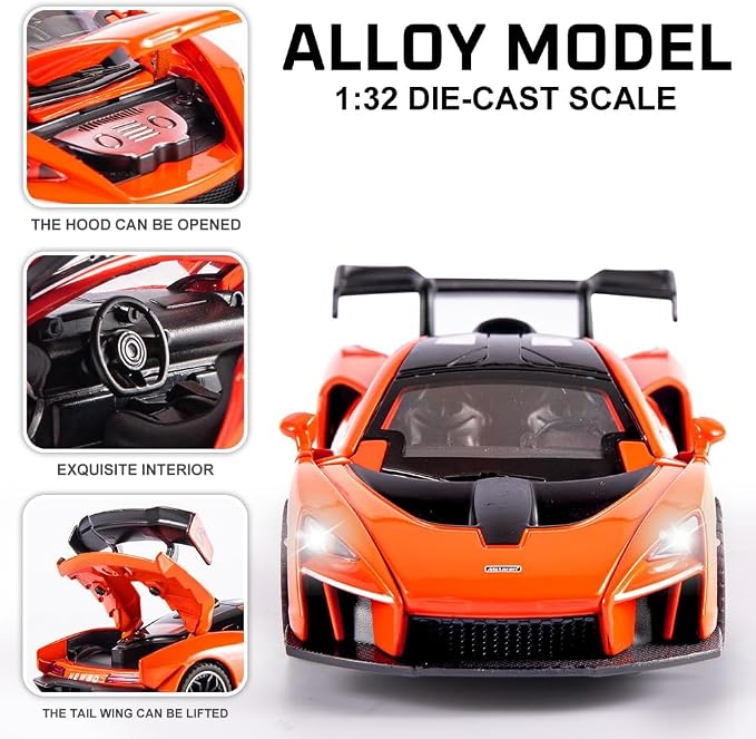 Fast & Furious 1:32 McLaren Senna Diecast Cars,Toy Cars with Light Sound and Pull Back,Birthday Gifts for Boys and Boyfriends(Orange)