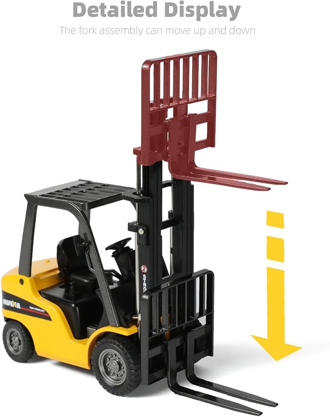 Liftable Forklift Toy, All Metal Die-cast Construction Fork Truck with Articulating Arm, Movable Forks - Scale Mini Vehicle Model for Kids Adult Collection & Desk Decoration- Yellow