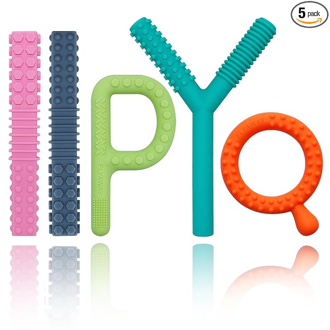Sensory Toys for Kids with Autism, Silicone Baby Teething Toys 5 Pack Autism Toys for ADHD, Anxiety, SPD Chewing Biting Fidgeting, Teething Relief Tubes for Babies - BPA Free