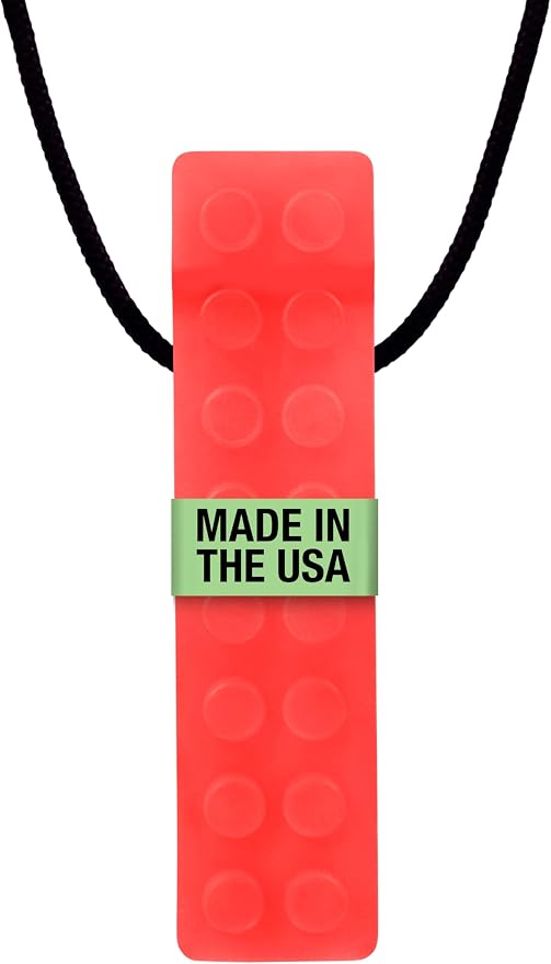 ARK Brick Stick, Chew Necklace for Sensory Kids and Adults, Oral and Hand Fidget for Autism, ADHD, SPD, Anxiety, Medical-Grade Textured Chew Necklace, XXT, Very Firm, Translucent Red