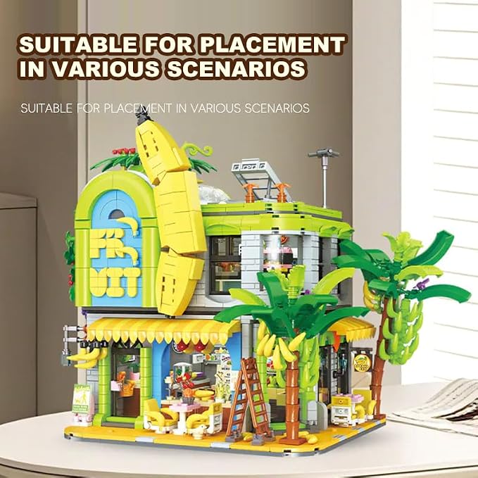 Banana Shop Building Blocks, MOC Creative Fruit Store Architecture Toy Set with LED Light, STEM Construction Toy Gift Idea for Adults & Teens(2165 PCS)