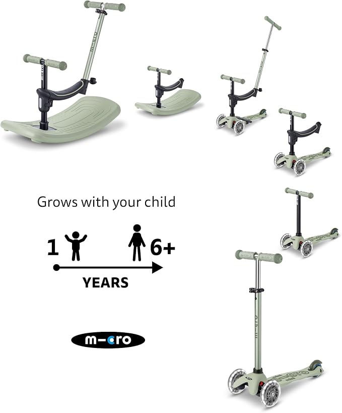 Micro Kickboard | Mini Rock & Go LED 6-in-1 Toddler Scooter & Rocker for Ages 1–6 | Convertible Ride-On, Rocker & Scooter | Motion-Activated PU LED Wheels | Adjustable T-Bar | Swiss Design