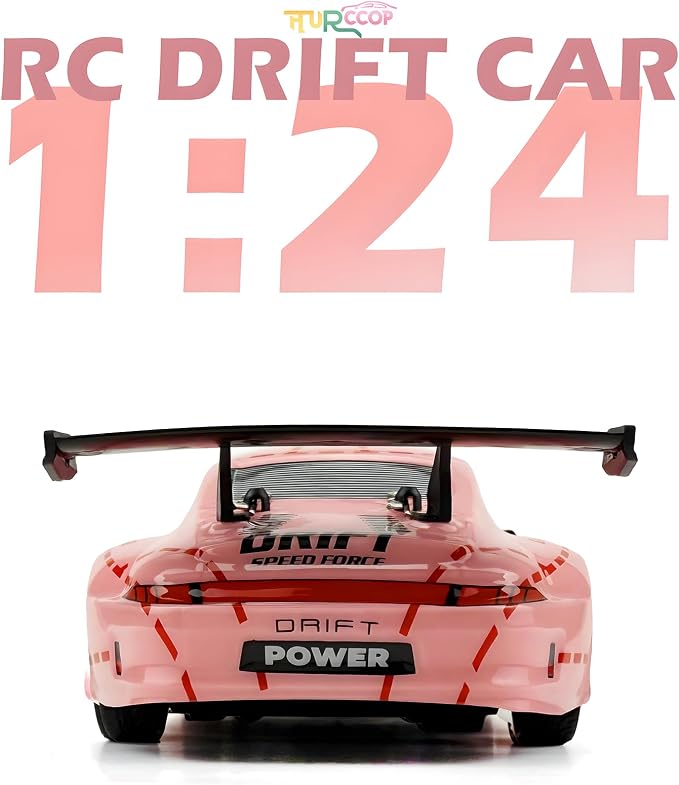 HTURCCOP RC Drift Car 2.4GHz 1:24 Scale 4WD High Speed Remote Control Cars Vehicle with LED Lights Two Batteries and Drifting Tires Racing Sport Toy Cars for Adults Boys Girls Kids Pink