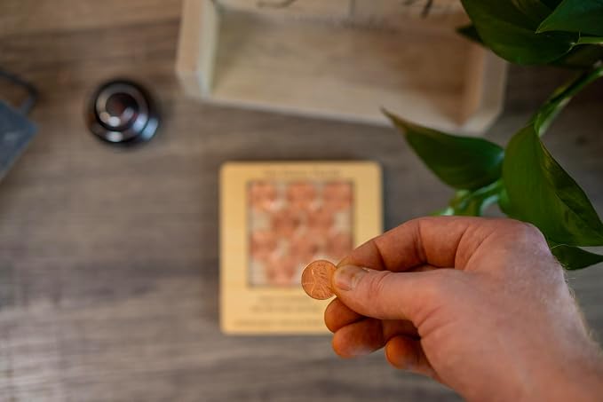 Creative Crafthouse 10 Penny Puzzle, Wood Coin Brain Teaser for Adults | Pack every penny flat into the tray. A coffee table and executive office challenge, gift ready for collectors
