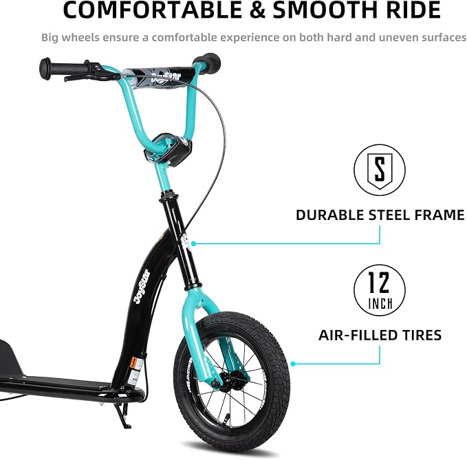 JOYSTAR Kick Scooter for Kids 5+ Teens & Youth, Lightweight Kids Scooter with Adjustable Handlebar, 2 Wheel Scooter for Boys & Girls, 12" Inflatable Wheels Rear Drum Brakes