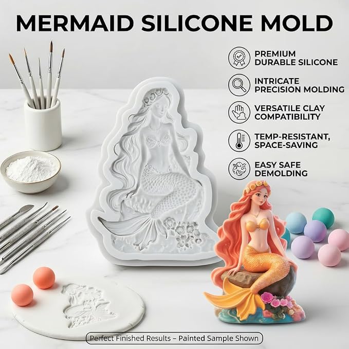Mermaid Polymer Clay Mold Mermaid Girl Silicone Molds for DIY Crafts Epoxy Resin Casting Polymer Clay Tools Craft Air Dry Jewelry Making