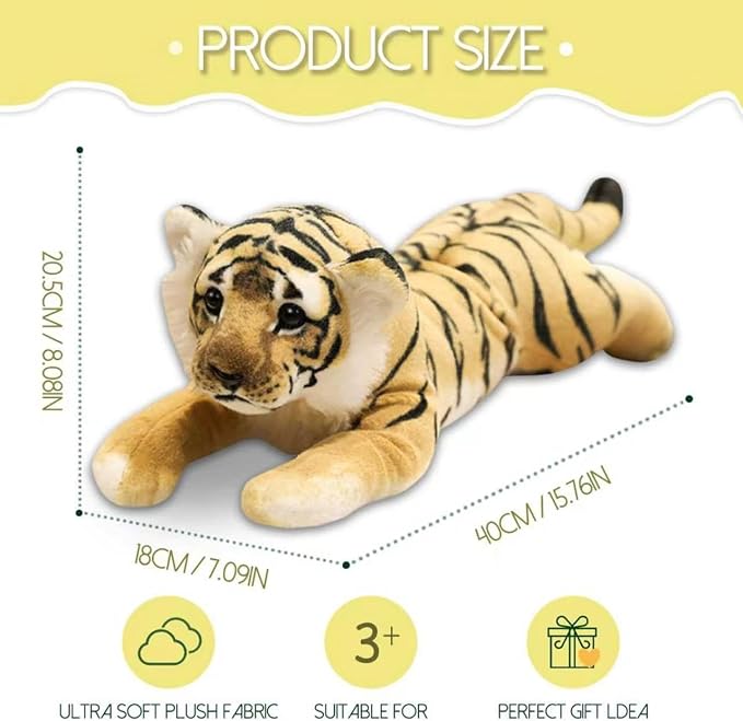Tiger Stuffed Animal 15" Small Stuffed Tiger Plush Jungle Stuffed Animal Soft Plush Tiger Stuffy Simulation Cute Plushie Toys Realistic Birthday Graduation Gifts for Kids Boys Girls