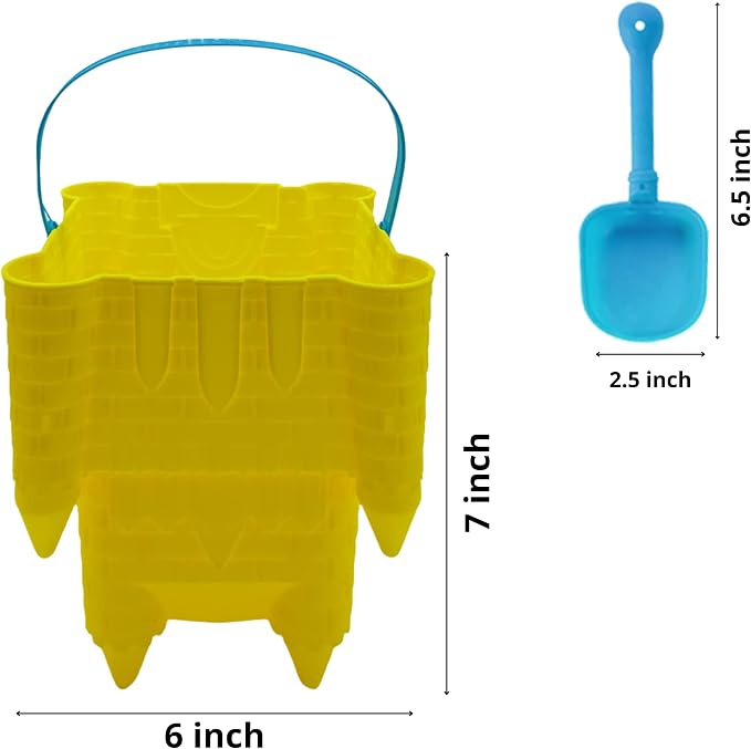4E's Novelty (4 Sets) Castle Beach Buckets and Shovels, Large Size 7" - Sand Castle Building Kit, Sandcastle Molds Beach Toys for Kids 3-10, Outdoor Sand Toys for Toddlers
