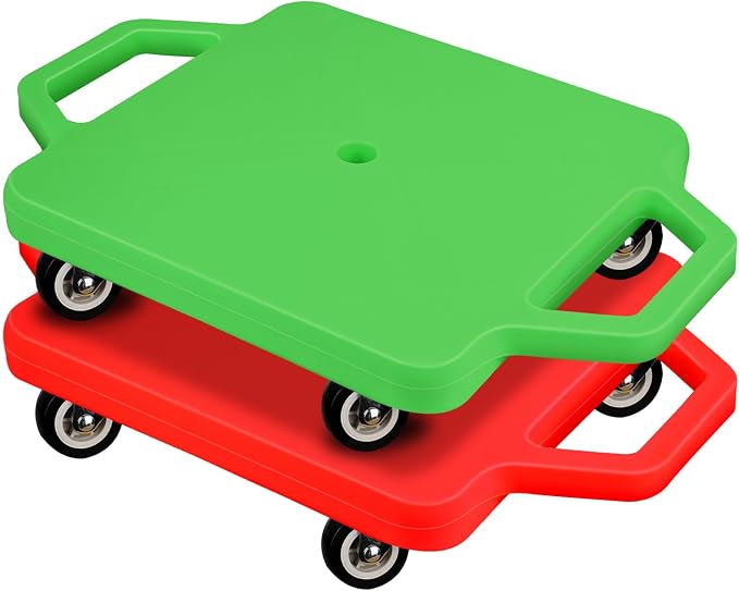 2 Pcs Sports Scooter Board with Handles Colored Floor Sitting Scooter Board with Plastic Casters for Kids Gym Indoor Outdoor Activities Play Equipment