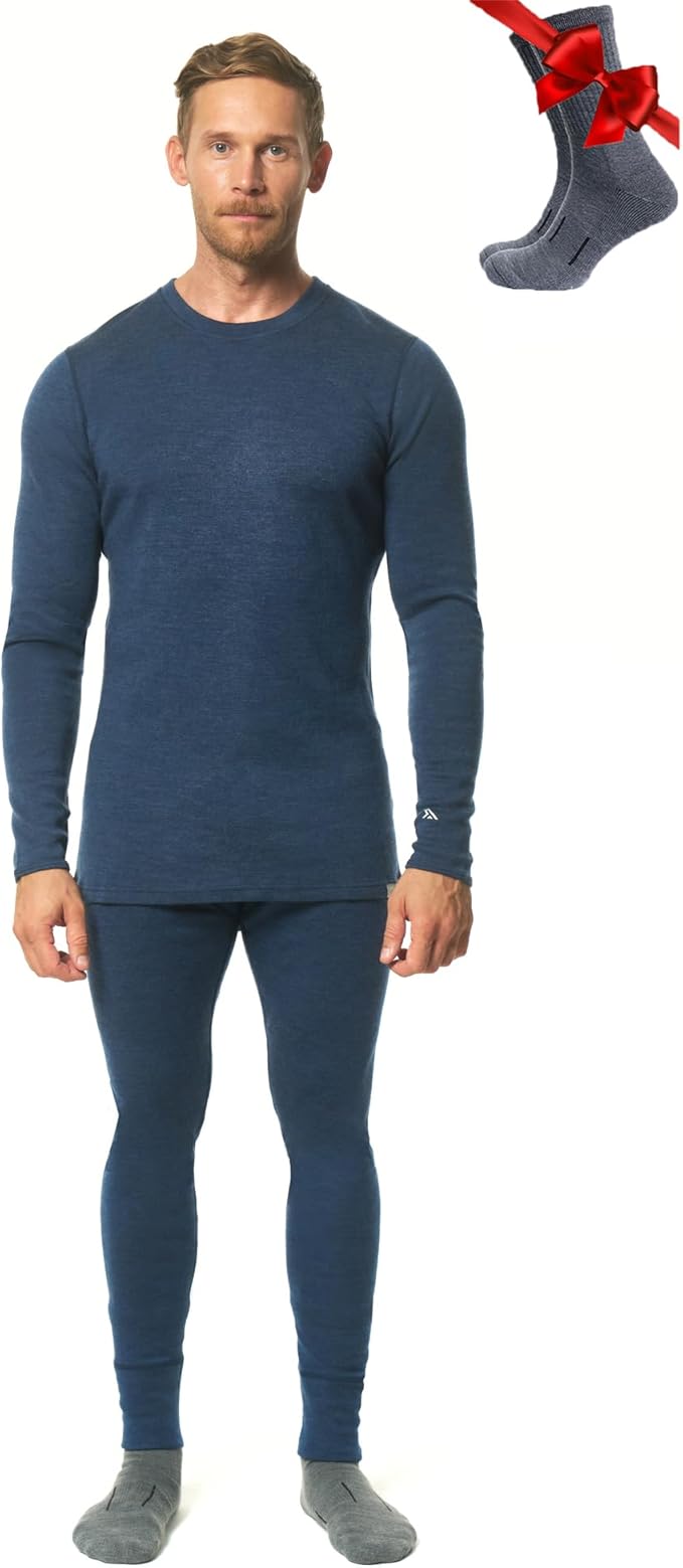 Merino.tech Merino Wool Base Layer Mens Set - Heavyweight, Midweight, Lite Merino Wool Thermal Underwear For Men Top, Bottom