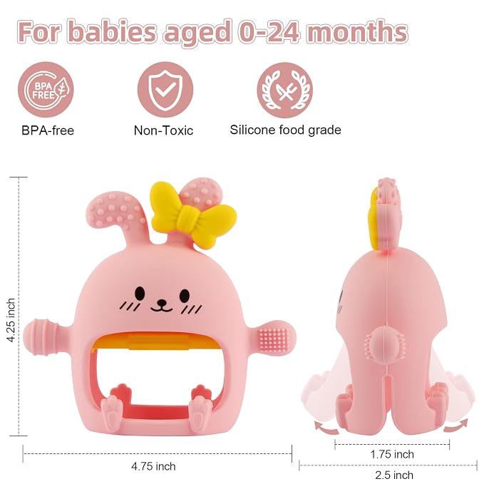 Chuya Baby Teething Toy for 0-3 3-6 6-12 12-24 Months Bunny Mitten Toys Anti-Drop Chewable Hand Teether for Infant,Food Grade Silicone Teether for Baby Newborn Sore Gums Teething Relief
