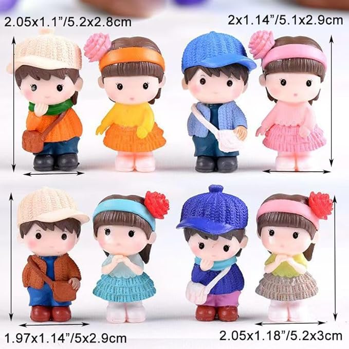 8Pcs Mini Boy and Girl Statue Dollhouse People Figures Set Resin Cake Toppers for DIY Birthday Party Gift Fairy Garden Micro Landscape Home Office Desktop Ornaments