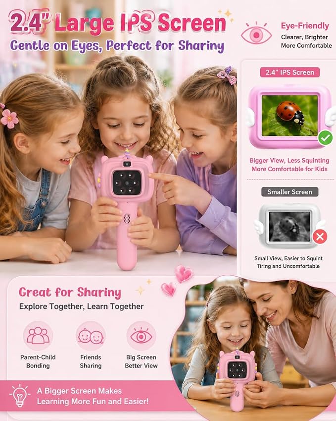 Microscope Camera for Kids Gifts Toys- Handheld Pocket Microscopes with 2.4" Screen and Autofocus - Mini Digital Educational Science Kit for Christmas Birthday for Age 3-5 5-7 8-12 Girls Boys(Pink)