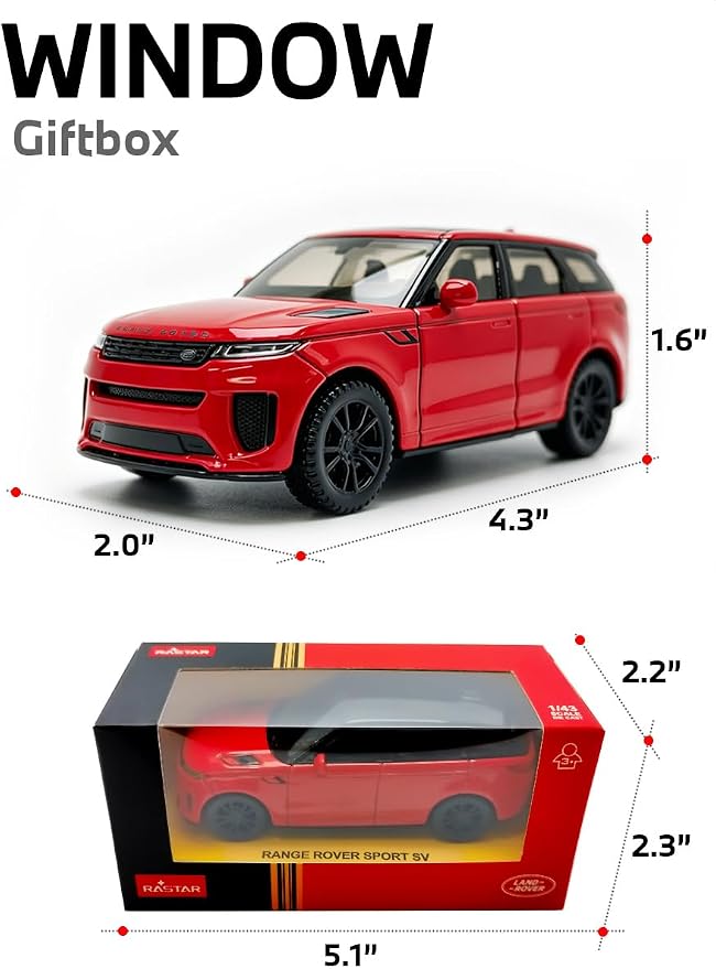 RASTAR 1/43 Diecast Model Car Range Rover Sport SV, Durable, 64690 | Officially Licensed, Ideal Gift, Zinc Alloy, Smooth Rolling Wheels, Great for Play & Display for Kids & Car Lovers Ages 3+