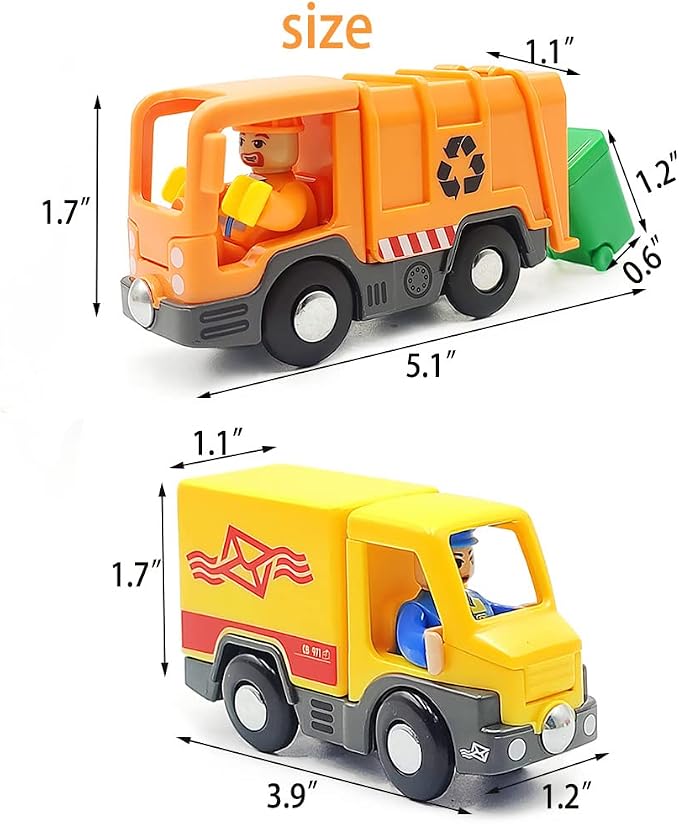 DSHMIXIA Garbage Mail Truck Small Toys Cars for 3 5 Year Old Boys Magnetic Couplings City Vehicle for Wood Train Set for Children Inside Outside Toys (City Set)