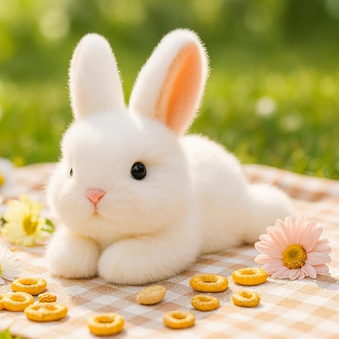 Adorable Easter Bunny Stuffed Animal Soft White Rabbit Plush Toy Cute Birthday Easter Gifts for Boys Girls Kids Toddlers