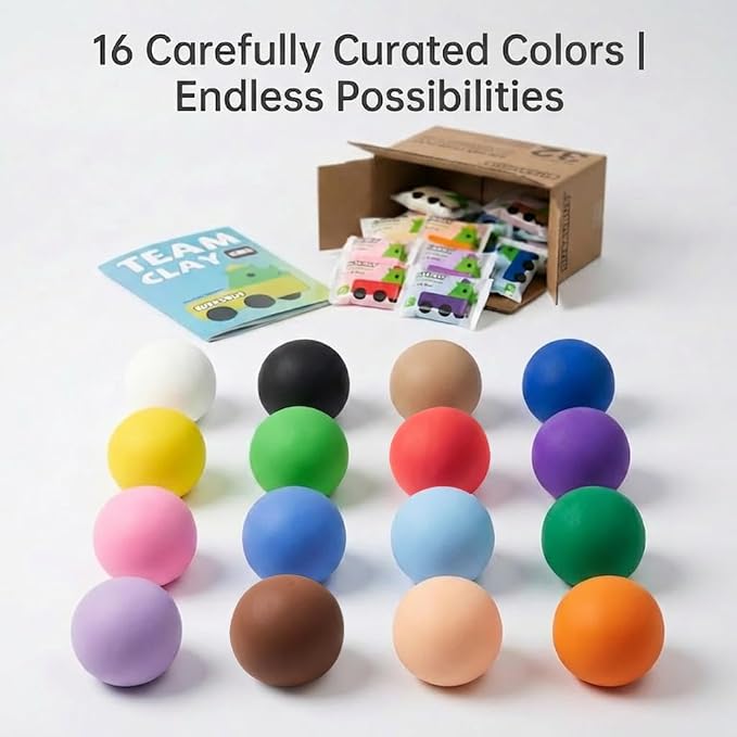 32-Pack Air Dry Foam Clay for Kids, 25g Bulk Individually Wrapped, 16 Colors Magic Modeling Clay for School Supplies, Homeschool, Party Art Projects, Teacher Classroom Must Haves