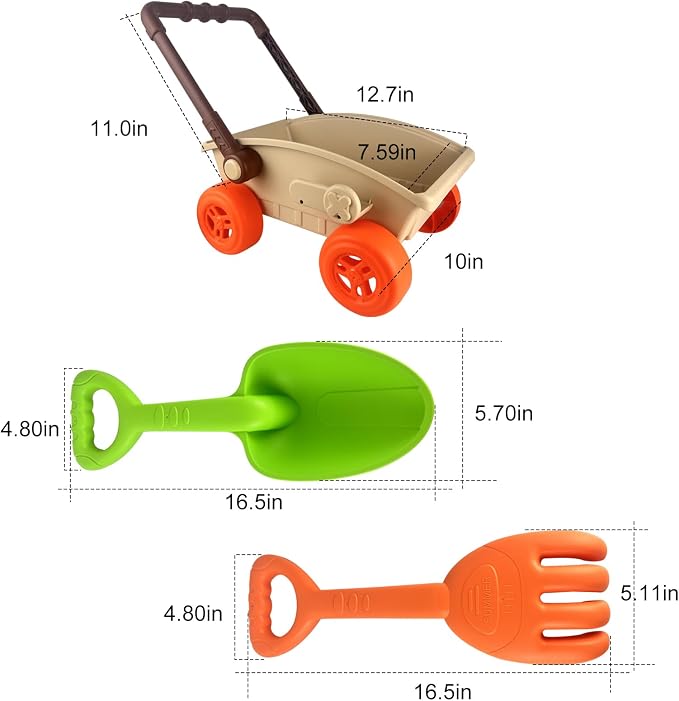 IOKUKI 19 PCS Sand Toys with Extra Large Mesh Bag Including Sand Wagon, Water Wheel, Large Shovels & Rakes, Molds, Castle Kit, Outdoor Beach Toys Tool Set for Kids, Toddlers, Boys and Girls Age 3+
