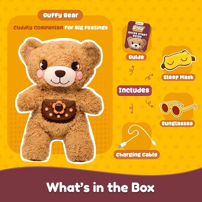 Lovabies Guffy by PlayShifu | Interactive Plush Toy for Kids Aged 3–5 | Built-In Calming Breathing Activities, Stories & Lullabies | Screen-Free Emotional Companion | The Smart Bear That Hugs You Back