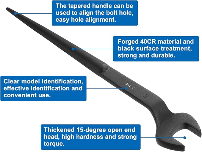 HARFINGTON Single Open End Spanner Wrench 1-1/4-inch 15 Degree Angle Single Open End SAE Construction Spanner Wrenches with 60°Offset Handle for Automotive Mechanical Maintenance