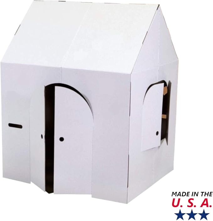Easy Playhouse Blank Crafty Cottage - Kids Art and Craft for Indoor Fun, Color, Draw, Doodle on this Blank Canvas – Decorate and Personalize a Cardboard Fort, 32" x 26.5" x 40.5" - Made in USA, Age 3+